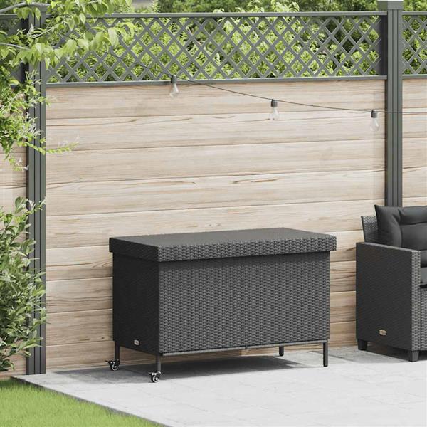 Grote foto vidaxl tuinbox met wielen 110x55x73 cm poly rattan zwart tuin en terras overige tuin en terras