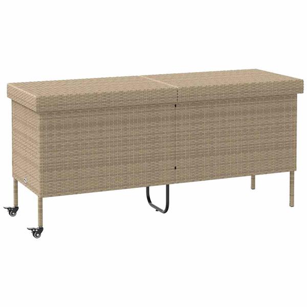 Grote foto vidaxl tuinbox met wielen 160x55x75 cm poly rattan beige tuin en terras overige tuin en terras