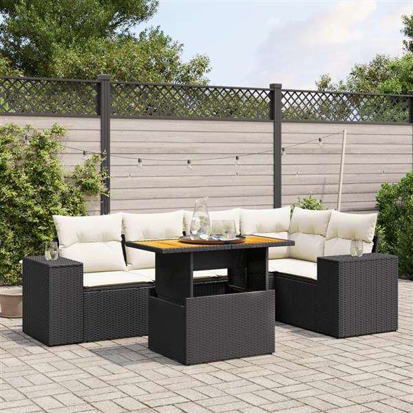 Grote foto vidaxl 6 delige loungeset met kussens poly rattan zwart tuin en terras tuinmeubelen