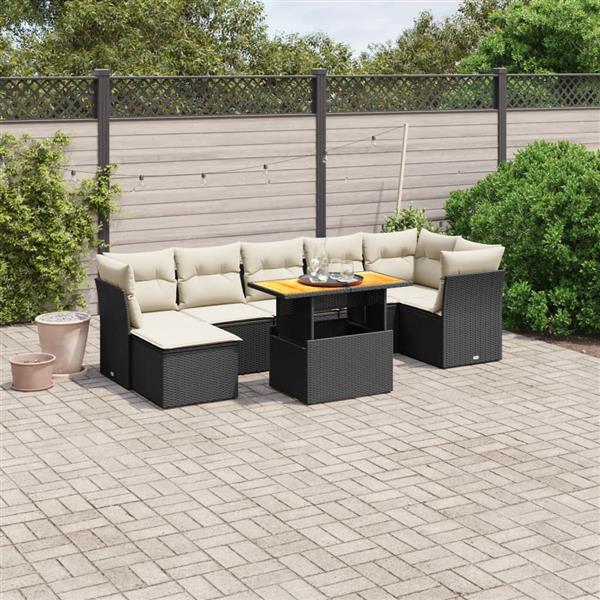 Grote foto vidaxl 8 delige loungeset met kussens poly rattan zwart tuin en terras tuinmeubelen