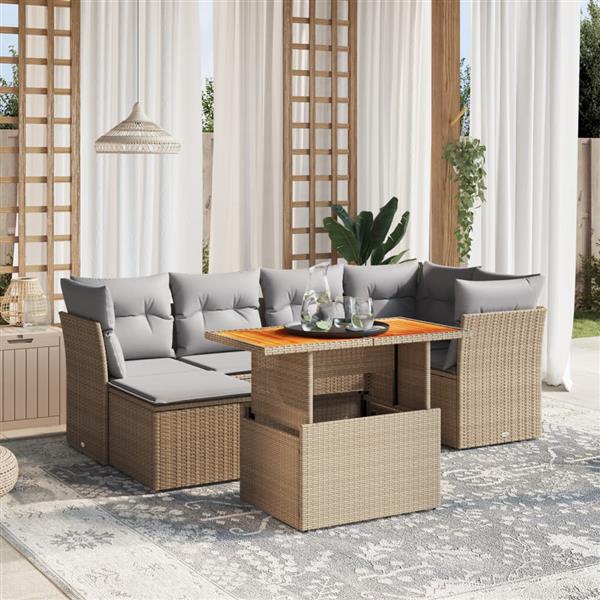 Grote foto vidaxl 7 delige loungeset met kussens poly rattan beige tuin en terras tuinmeubelen