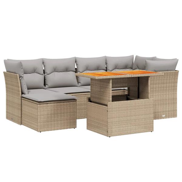Grote foto vidaxl 7 delige loungeset met kussens poly rattan beige tuin en terras tuinmeubelen