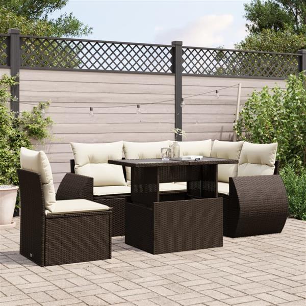 Grote foto vidaxl 6 delige loungeset met kussens poly rattan bruin tuin en terras tuinmeubelen