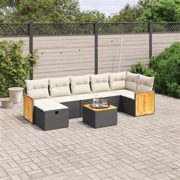 Grote foto vidaxl 8 delige loungeset met kussens poly rattan zwart tuin en terras tuinmeubelen
