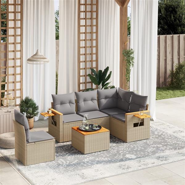Grote foto vidaxl 6 delige loungeset met kussens poly rattan beige tuin en terras tuinmeubelen