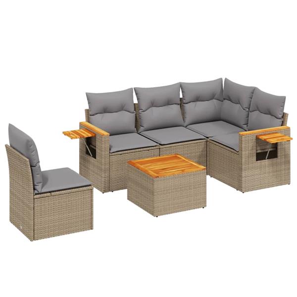 Grote foto vidaxl 6 delige loungeset met kussens poly rattan beige tuin en terras tuinmeubelen