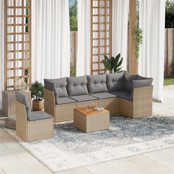 Grote foto vidaxl 7 delige loungeset met kussens poly rattan gemengd beige tuin en terras tuinmeubelen