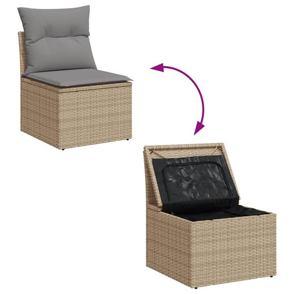 Grote foto vidaxl 7 delige loungeset met kussens poly rattan gemengd beige tuin en terras tuinmeubelen