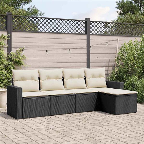 Grote foto vidaxl 5 delige loungeset met kussens poly rattan zwart tuin en terras tuinmeubelen