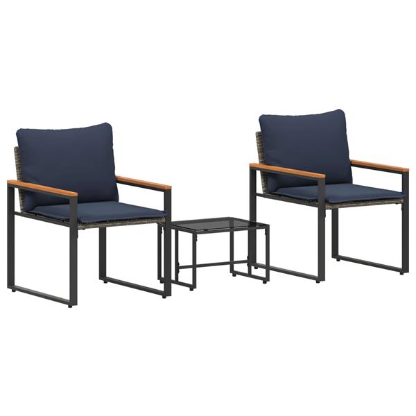 Grote foto vidaxl meubelsets met kussen 3 pcs grijs en marineblauw rattan tuin en terras tuinmeubelen