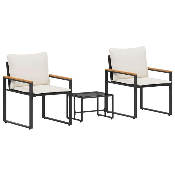 Grote foto vidaxl meubelsets met kussen 3 pcs zwart en cream wit rattan tuin en terras tuinmeubelen