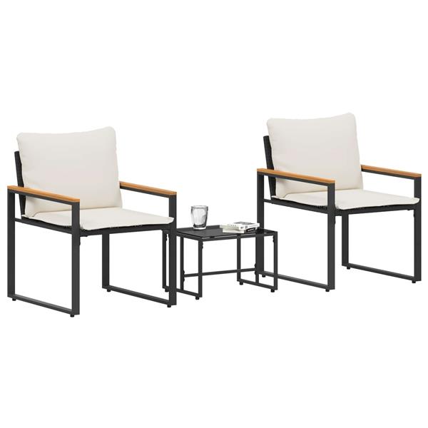 Grote foto vidaxl meubelsets met kussen 3 pcs zwart en cream wit rattan tuin en terras tuinmeubelen