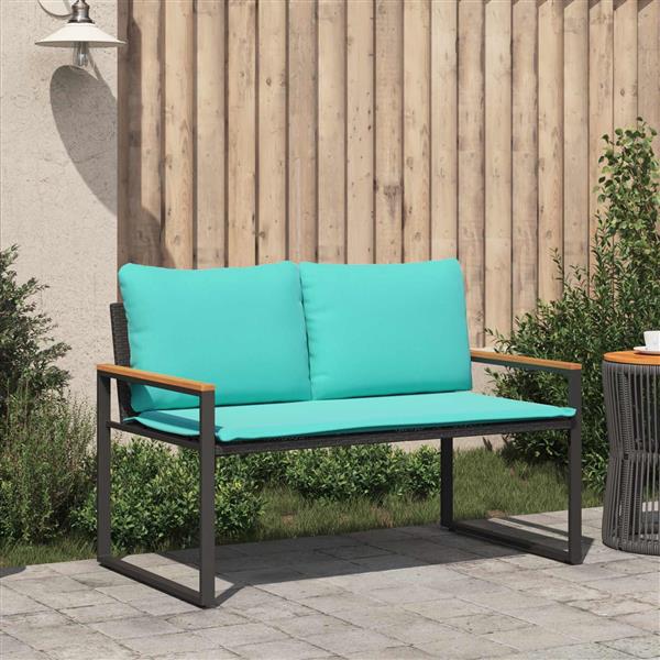 Grote foto vidaxl bank met kussen zwart en turquoise 115 x 65 x 72 cm rattan tuin en terras tuinmeubelen