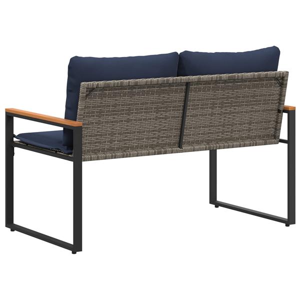 Grote foto vidaxl bank met kussen grijs en marineblauw 115 x 65 x 72 cm rattan tuin en terras tuinmeubelen