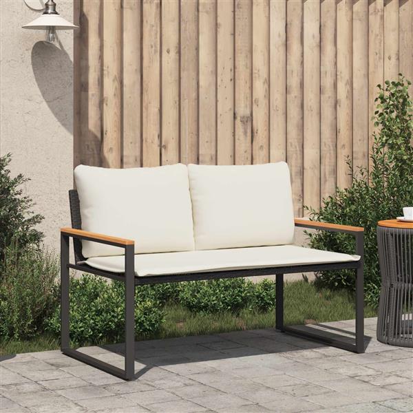 Grote foto vidaxl bank met kussen zwart en cream wit 115 x 65 x 72 cm rattan tuin en terras tuinmeubelen