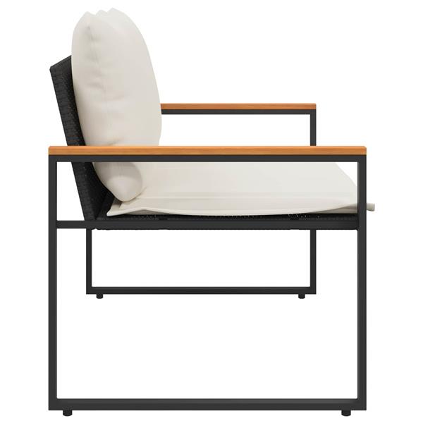 Grote foto vidaxl bank met kussen zwart en cream wit 115 x 65 x 72 cm rattan tuin en terras tuinmeubelen