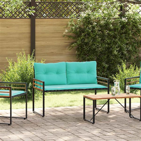 Grote foto vidaxl houten laag bank met kussen effen turquoise 114 x 55 x 77 cm tuin en terras tuinmeubelen