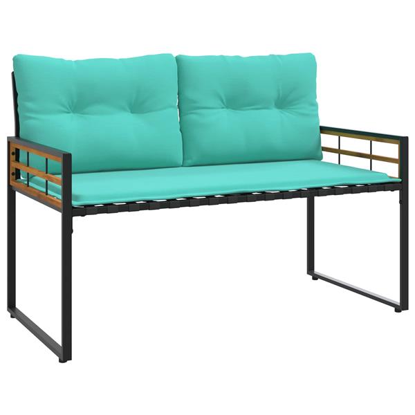 Grote foto vidaxl houten laag bank met kussen effen turquoise 114 x 55 x 77 cm tuin en terras tuinmeubelen