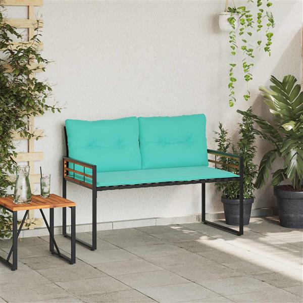 Grote foto vidaxl houten laag bank met kussen effen turquoise 114 x 55 x 77 cm tuin en terras tuinmeubelen