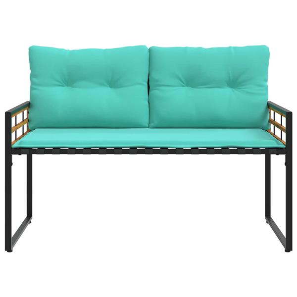 Grote foto vidaxl houten laag bank met kussen effen turquoise 114 x 55 x 77 cm tuin en terras tuinmeubelen