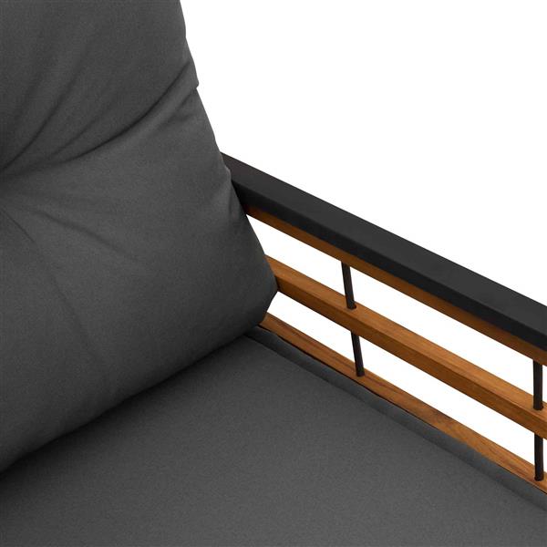 Grote foto vidaxl houten laag bank met kussen effen middelgrijs 114 x 55 x 77 cm tuin en terras tuinmeubelen