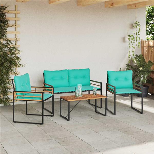 Grote foto vidaxl buitenmeubelset met kussen 4 pcs turquoise tuin en terras tuinmeubelen