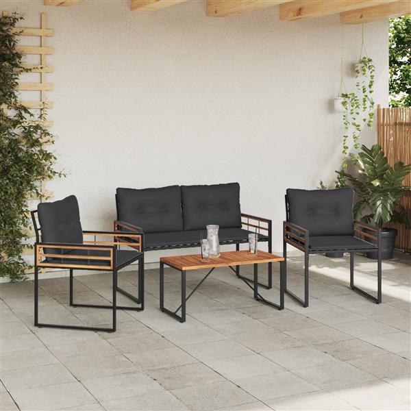 Grote foto vidaxl buitenmeubelset met kussen 4 pcs middelgrijs tuin en terras tuinmeubelen
