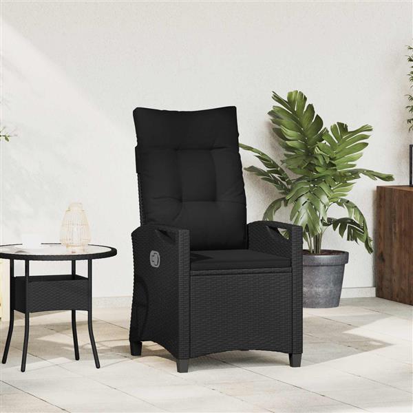 Grote foto vidaxl verstelbare tuinstoel zwart 56 x 60 x 112 cm polyrotan tuin en terras tuinmeubelen