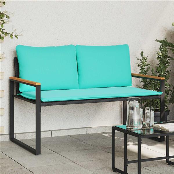 Grote foto vidaxl bank met kussen zwart en turquoise 115 x 65 x 72 cm rattan tuin en terras tuinmeubelen