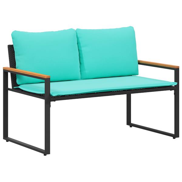 Grote foto vidaxl bank met kussen zwart en turquoise 115 x 65 x 72 cm rattan tuin en terras tuinmeubelen