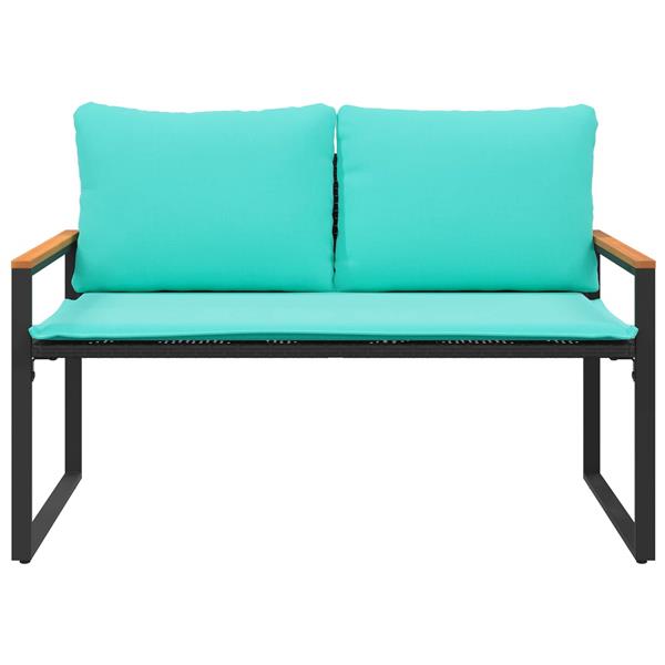 Grote foto vidaxl bank met kussen zwart en turquoise 115 x 65 x 72 cm rattan tuin en terras tuinmeubelen