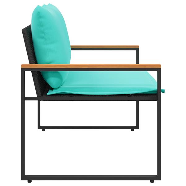 Grote foto vidaxl bank met kussen zwart en turquoise 115 x 65 x 72 cm rattan tuin en terras tuinmeubelen