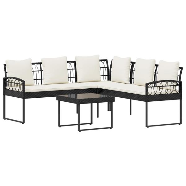 Grote foto vidaxl tuinbankenset met kussen 2 pcs zwart en cr me poly rattan staal tuin en terras tuinmeubelen