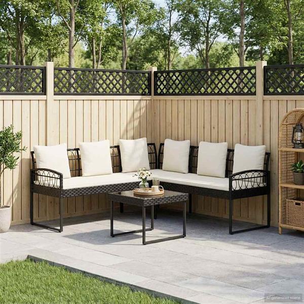 Grote foto vidaxl tuinbankenset met kussen 2 pcs zwart en cr me poly rattan staal tuin en terras tuinmeubelen