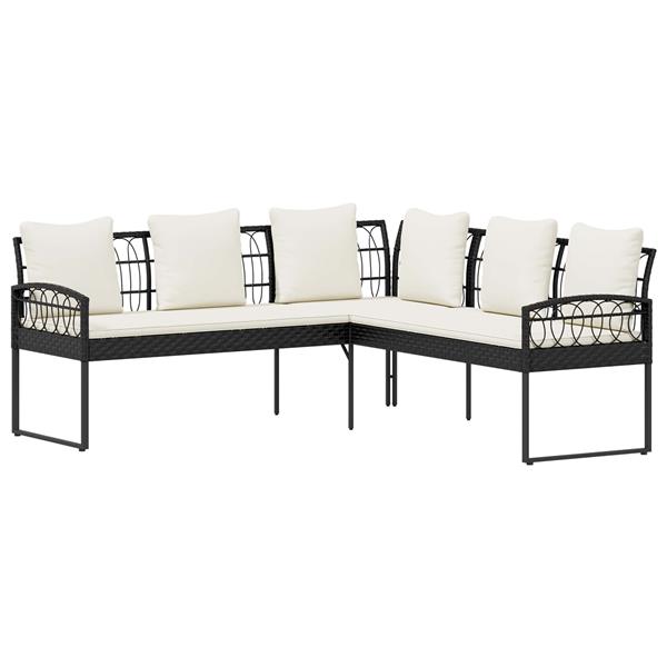 Grote foto vidaxl tuinbankenset met kussen 2 pcs zwart en cr me poly rattan staal tuin en terras tuinmeubelen