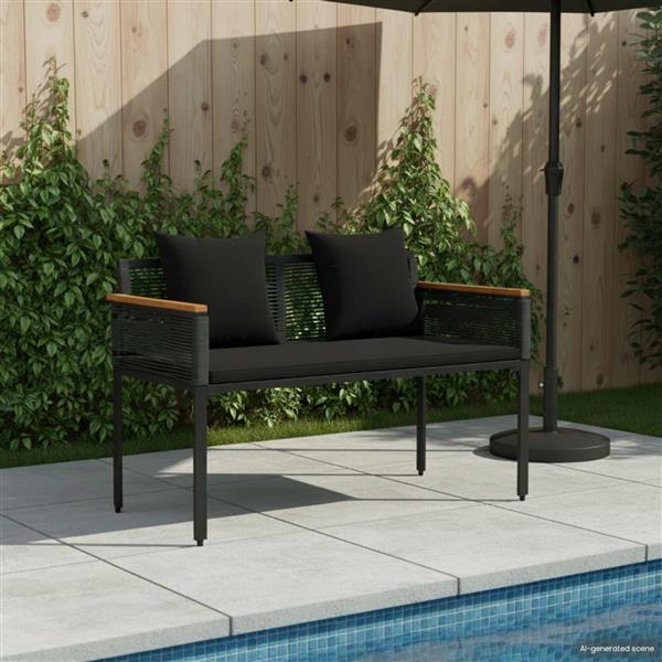 Grote foto vidaxl tuinbank met kussen zwart 117 x 54 x 74.5 cm poly rattan tuin en terras tuinmeubelen