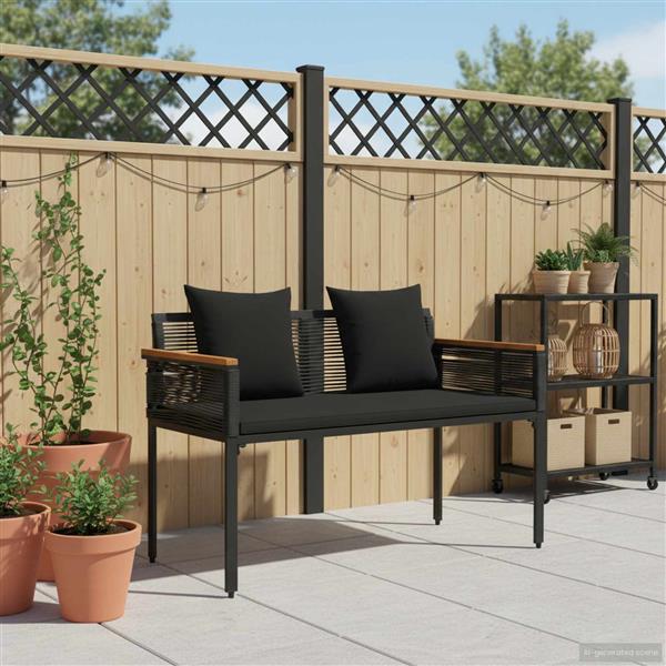 Grote foto vidaxl tuinbank met kussen zwart 117 x 54 x 74.5 cm poly rattan tuin en terras tuinmeubelen