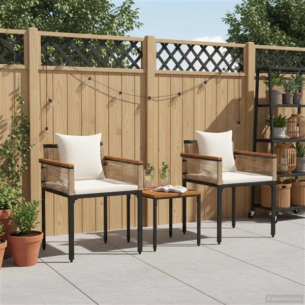 Grote foto vidaxl buitenmeubelset met kussen 3 pcs beige en cr me wit pe rattan tuin en terras tuinmeubelen