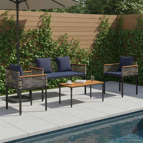 Grote foto vidaxl buitenmeubelset met kussen 4 pcs grijs en marineblauw pe rattan tuin en terras tuinmeubelen