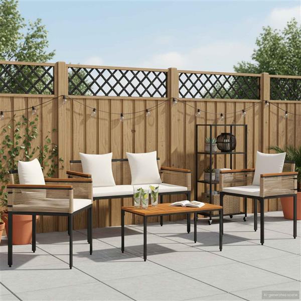 Grote foto vidaxl buitenmeubelset met kussen 4 pcs beige en cr me wit pe rattan tuin en terras tuinmeubelen