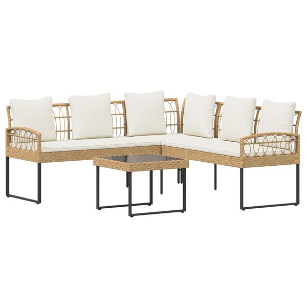 Grote foto vidaxl tuinbankenset met kussen 2 pcs naturel poly rattan staal tuin en terras tuinmeubelen