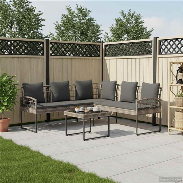 Grote foto vidaxl tuinbankenset met kussen 2 pcs grijs poly rattan en staal tuin en terras tuinmeubelen