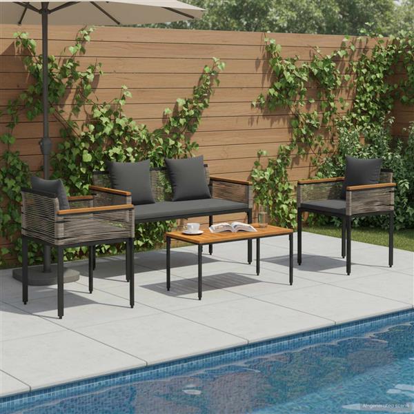 Grote foto vidaxl buitenmeubelset met kussen 4 pcs grijs en donkergrijs pe rattan tuin en terras tuinmeubelen