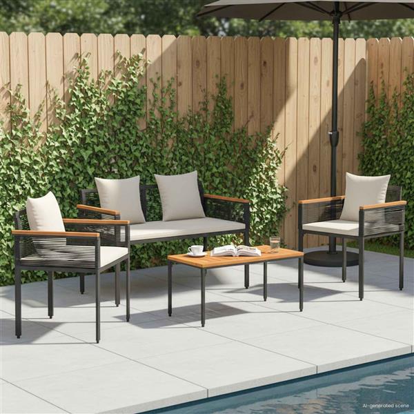 Grote foto vidaxl buitenmeubelset met kussen 4 pcs zwart en cream wit pe rattan tuin en terras tuinmeubelen
