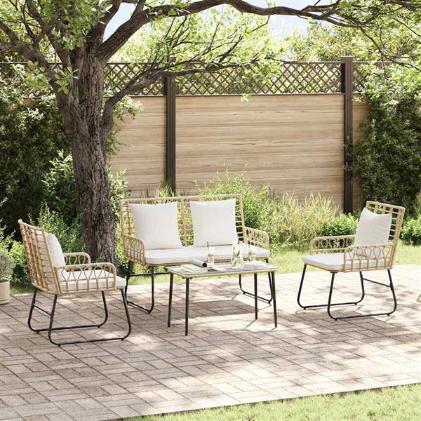 Grote foto vidaxl tuin eettafelset 3 pcs bruin en cr me poly rattan tuin en terras tuinmeubelen