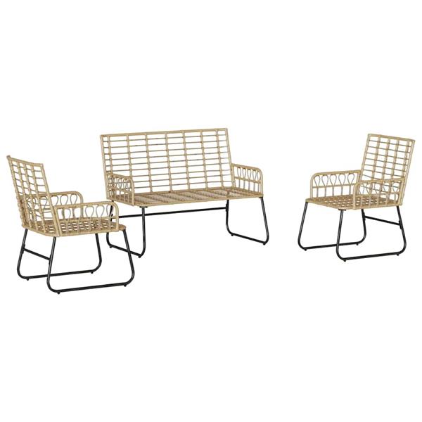 Grote foto vidaxl tuin eettafelset 3 pcs bruin en cr me poly rattan tuin en terras tuinmeubelen