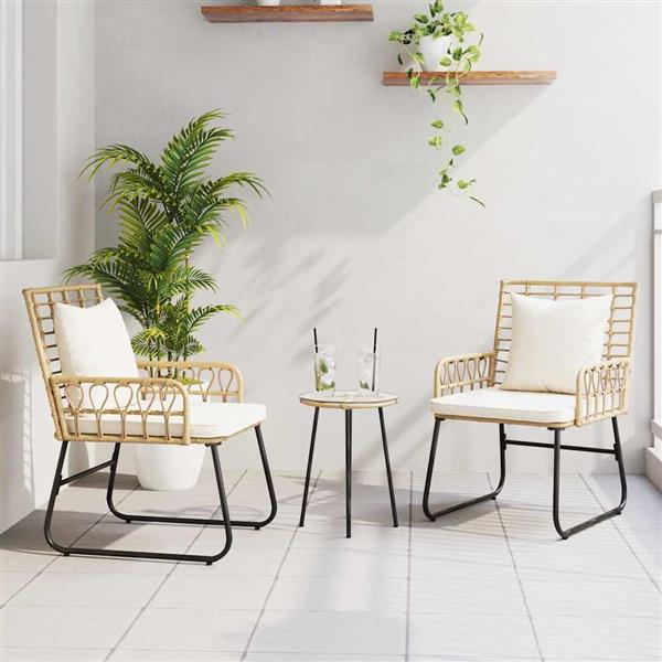 Grote foto vidaxl tuin eettafelset 3 pcs bruin en cr me poly rattan tuin en terras tuinmeubelen