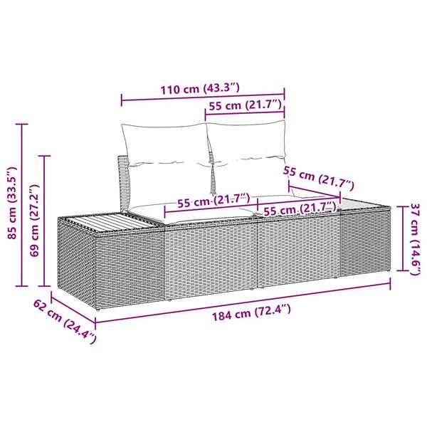 Grote foto vidaxl tuinbank zwart 184 x 62 x 85cm poly rattan tuin en terras tuinmeubelen