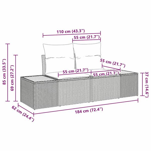 Grote foto vidaxl tuinbank zwart 184 x 62 x 85cm poly rattan tuin en terras tuinmeubelen