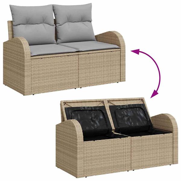 Grote foto vidaxl tuinbank met kussen beige 124 x 62 x 69cm poly rattan tuin en terras tuinmeubelen